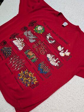 Vintage 90s Christmas Sweatshirt 12 Days Red USA Made